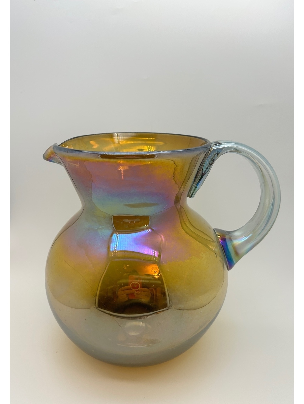 Vintage Iridescent Amber Glass Pitcher 48 oz